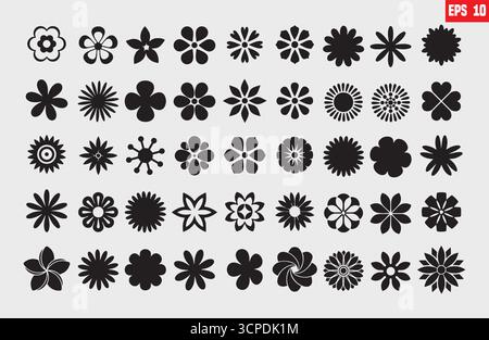 Icônes de fleurs définies isolées sur fond transparent. Silhouettes Spring flower Icon Set. Collection de signes d'illustration de plantes de jardin. Beau symbole. Illustration de Vecteur
