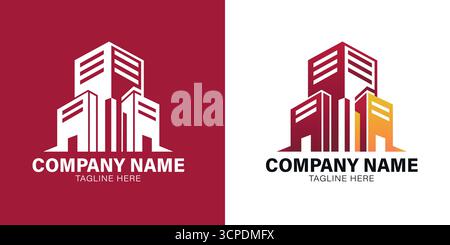 immobilier archituctue bâtiment logo vecteur de couleur rouge et blanc Illustration de Vecteur