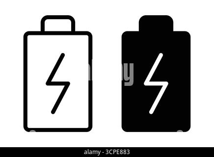 Cette image présente deux icônes de batterie minimalistes, une noire et une blanche, symbolisant l'énergie et la puissance. Idéal pour l'utilisation de supports numériques et imprimés dans le secteur de la technologie Illustration de Vecteur