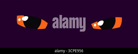 Orange Glowing Eyes fond sombre fantaisie magique animal de dessin animé reptile félin mammifère monstre démon dragon illustration vectorielle brillante de pupille Illustration de Vecteur