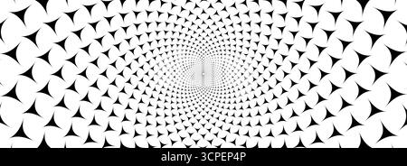 Fond noir et blanc d'illusion optique. Surface de triangles vifs rotatifs hypnotiques. Motif flèche spiralée tournante. Fond d'écran abstrait Trippy illusion pour bannière, modèle de conception. Vecteur Illustration de Vecteur
