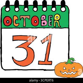 Calendrier d'octobre 31 avec illustration vectorielle de citrouille d'Halloween Illustration de Vecteur