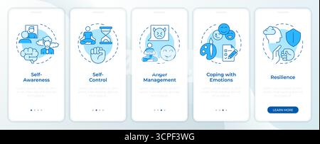 Compétences émotionnelles et d'autorégulation écran bleu de l'application mobile Onboarding Illustration de Vecteur