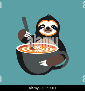 Paresseux appréciant un délicieux café sur l'illustration vectorielle de célébration de la journée mondiale du café Illustration de Vecteur