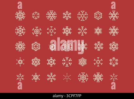 Ensemble d'icônes mignonnes de flocon de neige sur fond isolé symboles d'ornement du nouvel an pour les applications mobiles et la conception de site Web. Icônes de flocon de neige plat, silhouette. Illustration de Vecteur