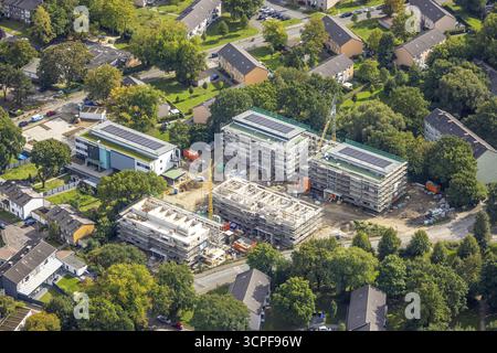 Photo aérienne, Solarquartier Lohberg, chantier et nouveaux bâtiments résidentiels à Knappenstrasse, Lohberg, Dinslaken, Ruhr, No Banque D'Images