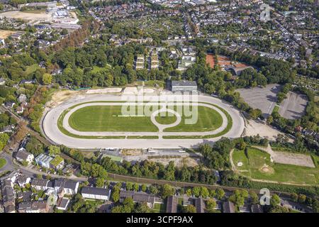 Vue aérienne, ancienne piste de trot Dinslaken avec travaux de démolition et chantier de construction pour un nouveau quartier résidentiel, Baerenkampallee, Dinslaken, Ru Banque D'Images
