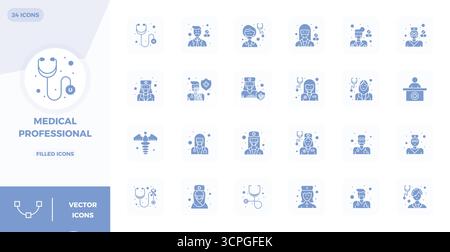 Collection avancée d'icônes vectorielles parfaites de 24 PIXELS inspirées par Medical Professional, conçues avec une optimisation 128x128 pour un visuel supérieur Illustration de Vecteur
