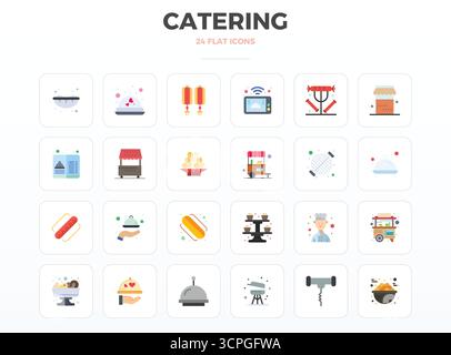 Pack distinctif d'icônes vectorielles parfaites de 24 PIXELS inspirées par la restauration, conçues en format minimal Flat à 128x128 pour des expériences de marque mémorables. Illustration de Vecteur