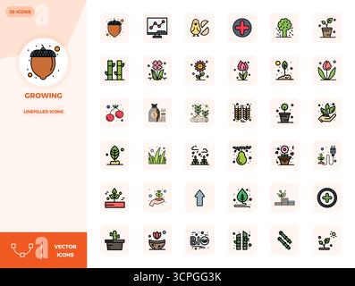Pack ultramoderne avec des icônes vectorielles parfaites de 36 PIXELS inspirées par Growing, créées au format LineFilled à 128x128 pour la prochaine génération inter Illustration de Vecteur