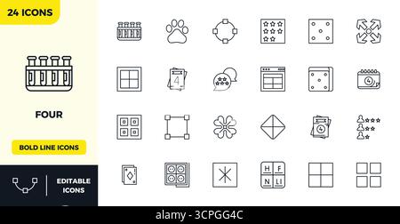 Transformez vos conceptions avec 24 icônes vectorielles Heavy Line sur le thème de quatre, conçues en 128x128 PIXELS résolution parfaite pour un maximum de clarté. Illustration de Vecteur