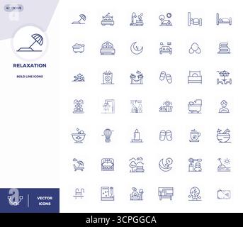 Boîte à outils complète de 42 icônes vectorielles sur le thème de la relaxation, développée en Bold Line avec 128x128 PIXELS précision parfaite pour la conception polyvalente ap Illustration de Vecteur