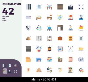 Pack prêt pour l'avenir de 42 icônes vectorielles sur le thème de l'organisation, présentant un design plat avec 128x128 PIXELS clarté parfaite pour l'interfa utilisateur innovant Illustration de Vecteur