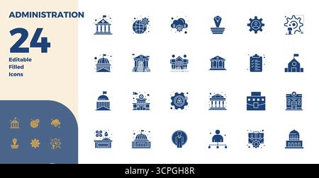 Ensemble révolutionnaire d'icônes vectorielles parfaites de 24 PIXELS inspirées par l'administration, créées en format rempli de glyphes à une résolution de 128x128 pour d de pointe Illustration de Vecteur