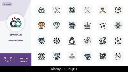 Pack organisé de 24 icônes vectorielles 128x128 dans la conception LineFilled, centré autour de concepts Sparkle avec une clarté parfaite DE PIXEL. Illustration de Vecteur