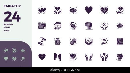 Télécharger 24 icônes vectorielles remplies de glyphe évolutives conçues pour Empathy, avec une résolution 128x128 PIXELS parfaite adaptée aux professionnels et créatifs Illustration de Vecteur