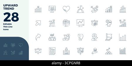 Télécharger 28 icônes vectorielles évolutives Thin Line conçues pour Upward Trend, avec une résolution 128x128 PIXEL parfaite adaptée aux professionnels et aux créati Illustration de Vecteur