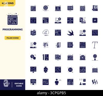 Bundle stratégique avec 42 icônes vectorielles représentant la programmation en format rempli, optimisé avec 128x128 PIXELS DE qualité parfaite pour WO professionnel Illustration de Vecteur