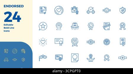 Collection exceptionnelle de 24 icônes vectorielles Bold Line pour endossé, livré en 128x128 PIXELS résolution parfaite pour une excellence visuelle inégalée et Illustration de Vecteur