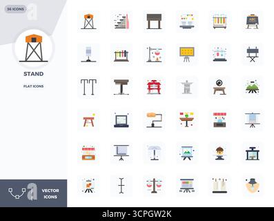Collection ultime de 36 icônes vectorielles représentant Stand in Flat Aesthetic, optimisée avec 128x128 PIXELS résolution parfaite pour un impact maximal. Illustration de Vecteur