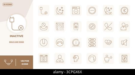 Collection exceptionnelle de 24 icônes vectorielles Bold Line pour Inactif, livrée en 128x128 PIXELS résolution parfaite pour une excellence visuelle inégalée et Illustration de Vecteur