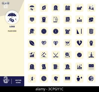 Un ensemble dynamique de 42 icônes vectorielles remplies, adaptées à la perte avec 128x128 PIXELS DE qualité parfaite adaptée aux produits numériques. Illustration de Vecteur