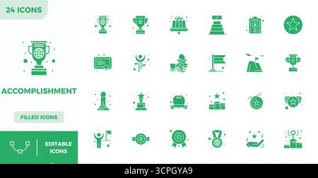 Ensemble sophistiqué de 24 icônes vectorielles remplies pour l'accomplissement, conçu avec 128x128 PIXELS clarté parfaite pour les applications professionnelles. Illustration de Vecteur