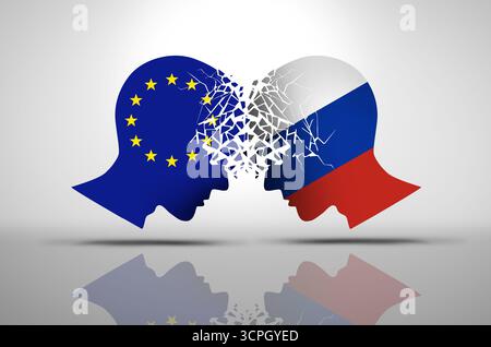 La crise européenne et russe et la Russie L'Europe sont en conflit avec les tensions de l'UE et les questions géopolitiques entre les défis de Bruxelles et de Moscou impliquant NAT Banque D'Images
