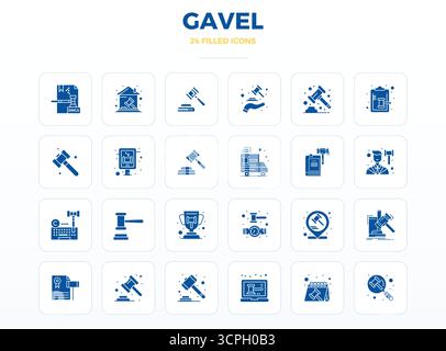 Collection avancée d'icônes vectorielles parfaites de 24 PIXELS inspirées par Gavel, conçues en SolidFill avec une optimisation 128x128 pour des performances visuelles supérieures Illustration de Vecteur