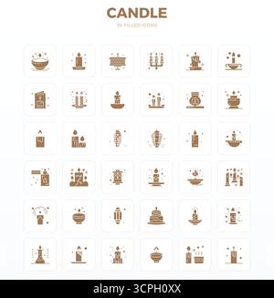 Un ensemble dynamique de 36 icônes vectorielles dans SolidFill, adapté pour bougie avec 128x128 PIXELS DE qualité parfaite adapté aux produits numériques. Illustration de Vecteur