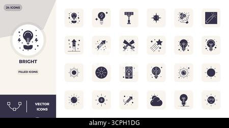 Ensemble sophistiqué de 24 icônes vectorielles remplies pour lumineux, conçu avec 128x128 PIXELS clarté parfaite pour les applications professionnelles. Illustration de Vecteur