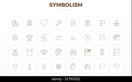 Ensemble sophistiqué de 32 icônes vectorielles Thin Outline pour le symbolisme, conçu avec 128x128 PIXELS clarté parfaite pour les applications professionnelles. Illustration de Vecteur
