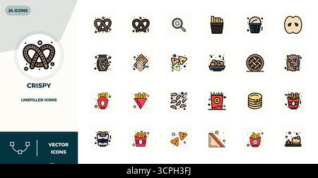 Pack organisé de 24 icônes vectorielles 128x128 dans la conception LineFilled, centré autour de concepts Crispy avec une clarté parfaite DE PIXEL. Illustration de Vecteur