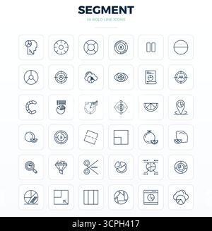 Ensemble simplifié de 36 icônes vectorielles pour segment in Strong Outline Aesthetic, avec une résolution parfaite de 128x128 PIXELS pour une expérience utilisateur transparente. Illustration de Vecteur