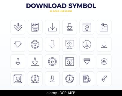 Pack prêt pour l'avenir de 24 icônes vectorielles sur le thème de Download Symbol, présentant un design Outline fort avec 128x128 PIXELS clarté parfaite pour innovant Illustration de Vecteur