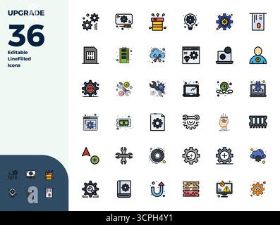 Collection contemporaine de 36 icônes vectorielles représentant Upgrade in Duotone esthétique, avec 128x128 PIXELS résolution parfaite pour applicatio moderne Illustration de Vecteur