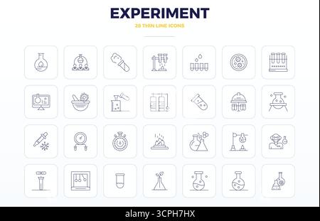 Paquet complet de 28 icônes vectorielles sur le thème de l'expérience, présentant la conception Thin Outline en 128x128 PIXELS DE qualité parfaite pour les interfaces modernes. Illustration de Vecteur