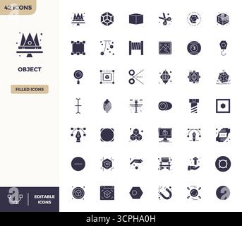Pack innovant de 42 icônes vectorielles sur le thème de l'objet, présentant un design rempli en 128x128 PIXELS format parfait pour les solutions numériques modernes. Illustration de Vecteur