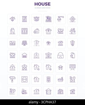 Magistralement créé 42 icônes vectorielles représentant House in Strong Outline design, avec 128x128 PIXELS résolution parfaite pour qua visuel exceptionnel Illustration de Vecteur