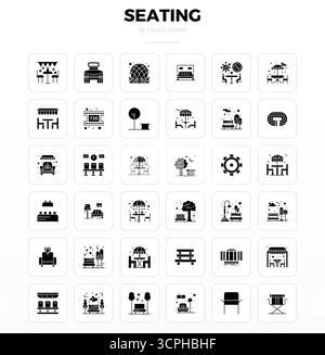 Explorez 36 icônes vectorielles SolidFill PIXEL Perfect en résolution 128x128 inspirées par Seating. Parfait pour les interfaces Web et d'application. Illustration de Vecteur