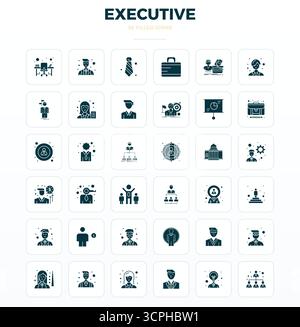 Pack distinctif d'icônes vectorielles parfaites de 36 PIXELS inspirées par Executive, conçues en format SolidFill à 128x128 pour des expériences de marque mémorables. Illustration de Vecteur