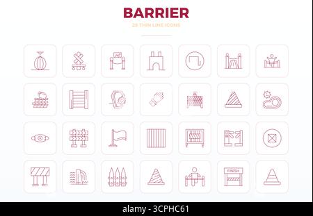 Icônes vectorielles parfaites de 28 PIXELS intelligemment conçues inspirées par Barrier, créées au format Thin Outline à 128x128 pour une conception intelligente et efficace Illustration de Vecteur
