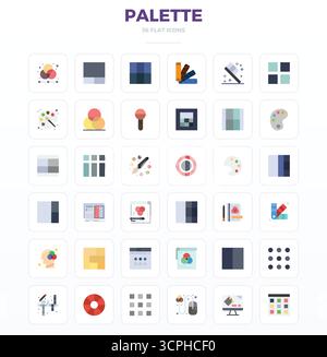 Ensemble simplifié de 36 icônes vectorielles pour palette in minimal Flat Aesthetic, avec une résolution parfaite de 128x128 PIXELS pour une expérience utilisateur transparente. Illustration de Vecteur