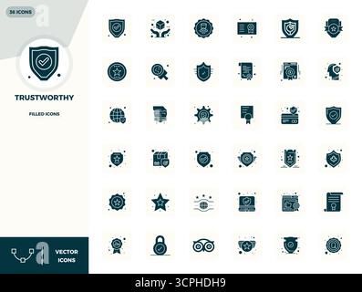 Intelligemment conçu 36 PIXELS icônes vectorielles parfaites inspirées par Trustworthy, créé dans un format rempli à 128x128 pour un travail de conception intelligent et efficace Illustration de Vecteur