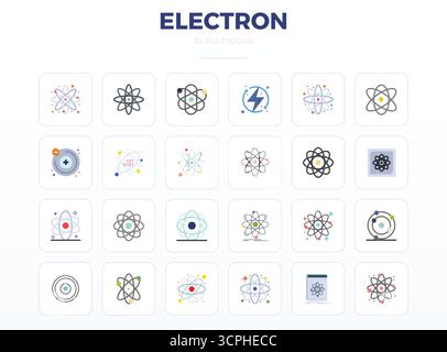 Pack prêt pour l'avenir de 24 icônes vectorielles sur le thème d'Electron, présentant un design minimal Flat avec 128x128 PIXELS clarté parfaite pour l'utilisateur innovant int Illustration de Vecteur
