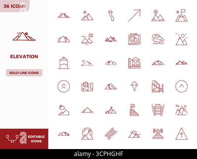 Cette collection comprend 36 icônes vectorielles parfaites de PIXELS Heavy Line adaptées au thème Elevation, optimisées au format 128x128 pour la conception numérique. Illustration de Vecteur