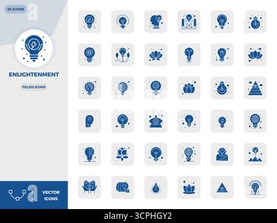 Pack leader de l'industrie d'icônes vectorielles parfaites de 36 PIXELS remplis pour Enlightenment, dimensionné à 128x128 pour un rendu optimal et l'excellence de l'interface utilisateur. Illustration de Vecteur