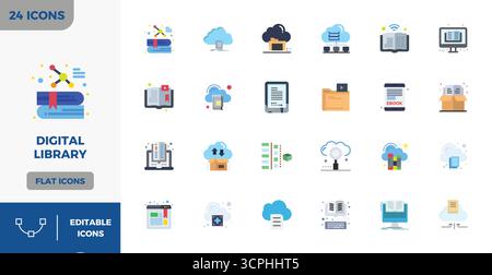 Parfaitement équilibré 24 Flat Color PIXELS icônes vectorielles parfaites pour la bibliothèque numérique, dimensionnée à 128x128 pour une intégration harmonieuse dans le projet de conception numérique Illustration de Vecteur