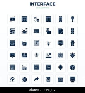Explorez 36 icônes vectorielles SolidFill PIXEL Perfect en résolution 128x128 inspirées par interface. Parfait pour les interfaces Web et d'application. Illustration de Vecteur