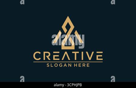 Lettre minimaliste A et numéro 2 logo Design vecteur en or sur fond bleu marine Illustration de Vecteur